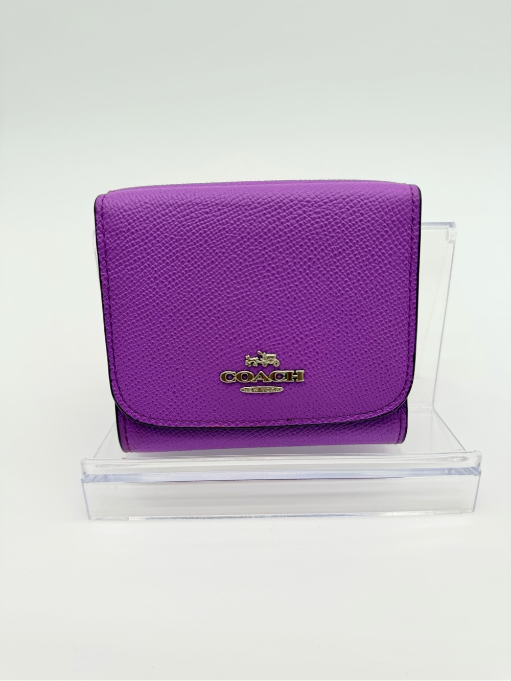 Coach Purple Iris Crossgrain Leather Trifold Wallet Silver Logo #53716